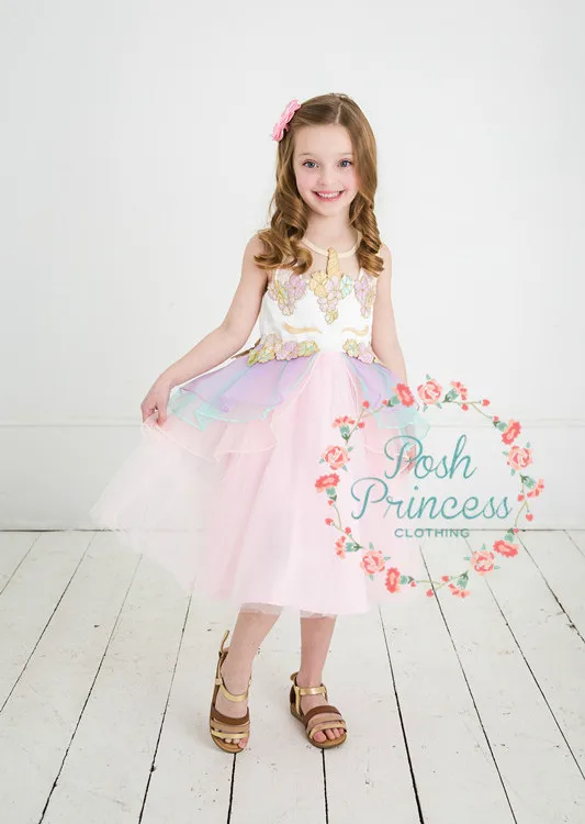 Unicor платье/вышивка Единорог прилагается/Вечерние платья для девочек