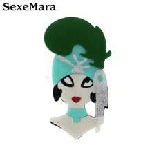 SexeMara, дизайн, мультяшная фигурка, брошь, акриловая, зеленая, преувеличенная, кисточка, головной убор, брошь для девочки, украшения для одежды, нагрудные булавки