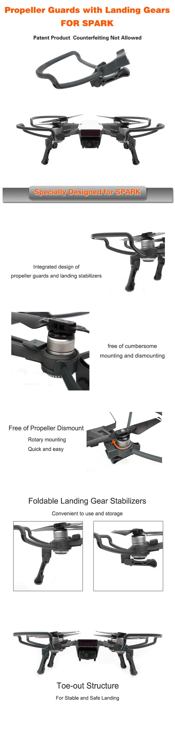 Sunnylife пропеллер защитные ограждения Экранирование кольца с посадочного устройства, стабилизаторы для DJI SPARK