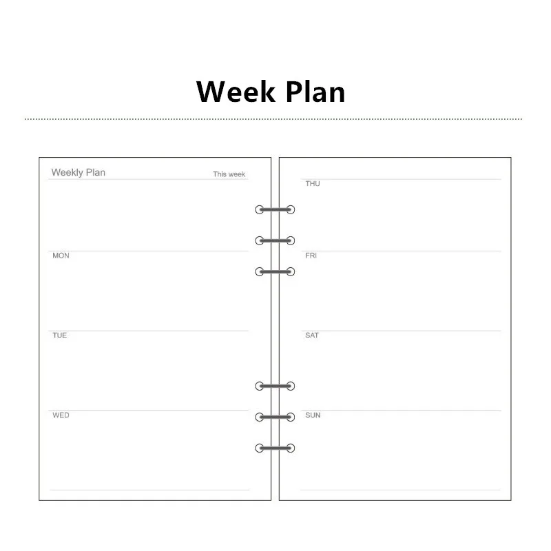 A5, A6, A7 блокнот с отрывным листом, заправка, спираль, переплет, планировщик, внутренняя страница, внутри бумаги, молочный, еженедельный, Ежемесячный план, чтобы сделать линию, точечную сетку - Цвет: week plan