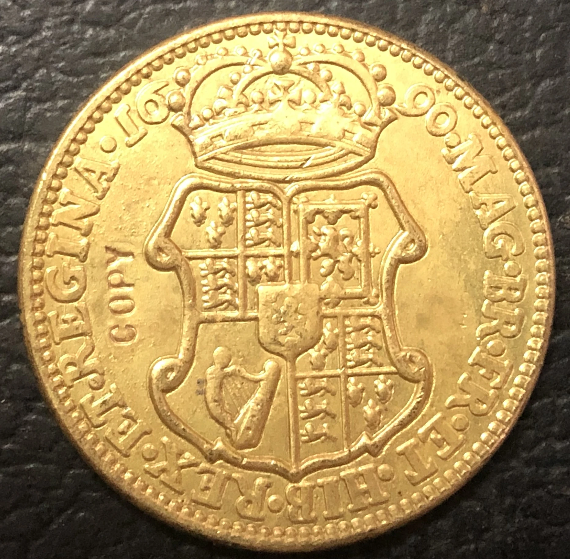 

1690 England 1 Guinea - William & Mary .9999 pure Gold Plated Copy Coin