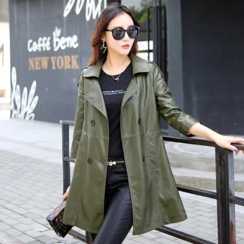 Fashion Plus Size XL XXL XXXL Long Leather Jacket Women Leather Coat