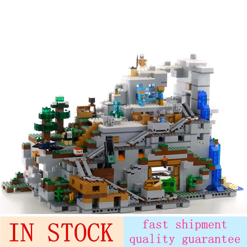 

831 18032 The Mountain Cave Set With Light Kit Building Blocks Bricks My worlds Clone Compatible With 21137 birthday gifts