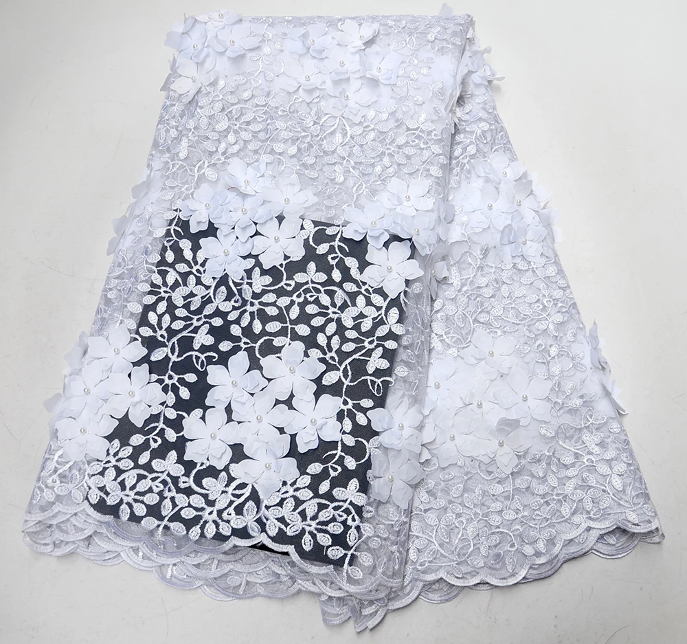 

2019 High Quality African Beaded Lace Fabric French Net Embroidery Tulle Lace Fabric For Nigerian Wedding Party Dress