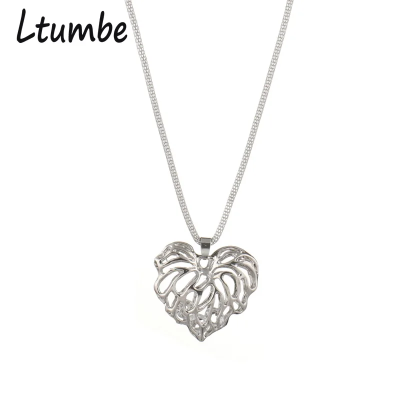 Ltumbe New Simple Big Heart Pendant Necklaces Luxury Crystal Long