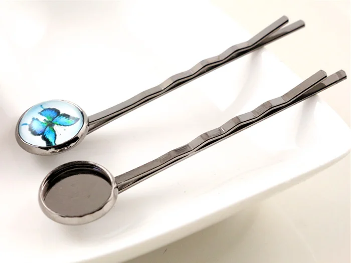 

12mm 10pcs High Quality Gun Black Plated Copper Material Hairpin Hair Clips Hairpin Base Setting Cabochon Cameo J6-10