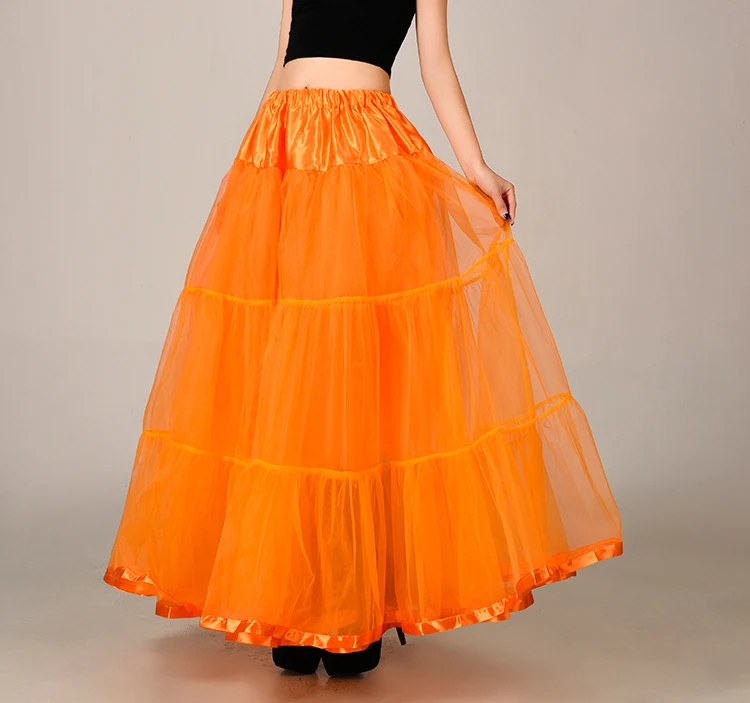 QC6639, новая мода, 14 цветов, 1 метр, длинная, с большим крылом, без костей, юбка для женщин, невесты, свадьба, марля, пышная юбка-американка - Цвет: Оранжевый