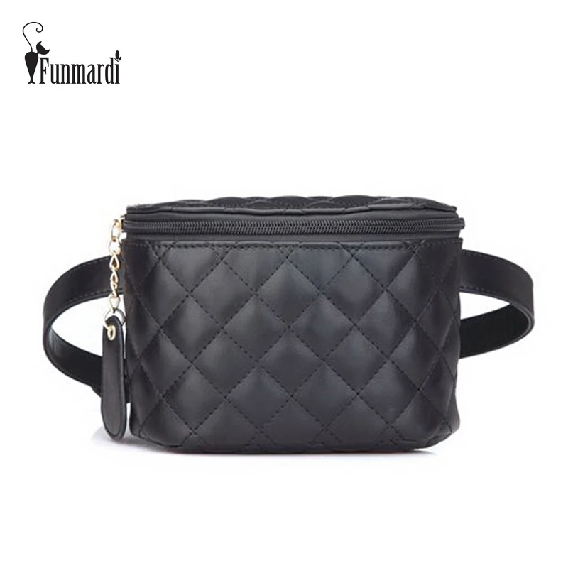 FUNMARDI Brand Quilted Leather Waist Packs Luxury Women Waist Bags Star Style Leather Bag Small
