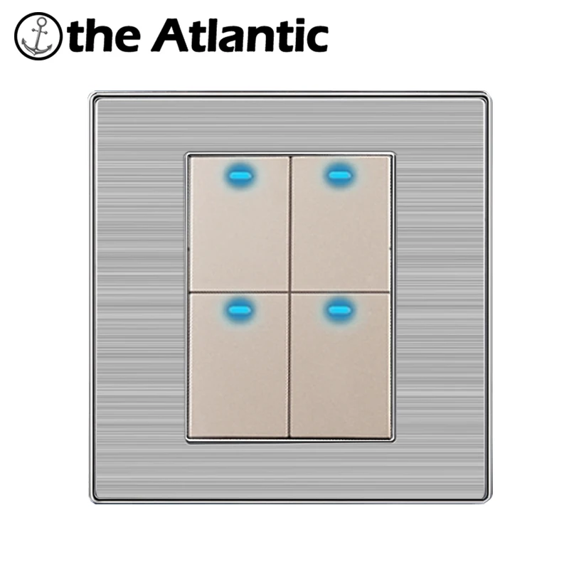 Atlantic practical Interrupteur 10A AC110~250v 4 Gang 2 Way Free Click LED Light Switch Push Button Wall Stainless Steel | Обустройство