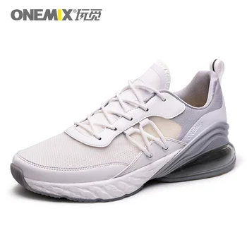 

ONEMIX Men Air Cushion Running Shoes Breathable Textile Upper White Summer Sneakers Lightweight Outdoor Sport Trainers