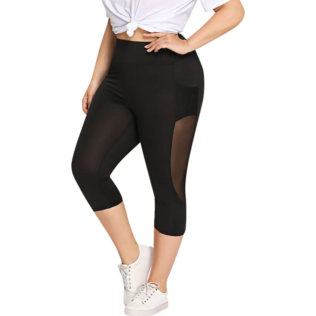 Женские черные сетчатые штаны для йоги больших размеров, штаны для йоги, леггинсы для фитнеса с высокой талией, спортивные Леггинсы для девушек