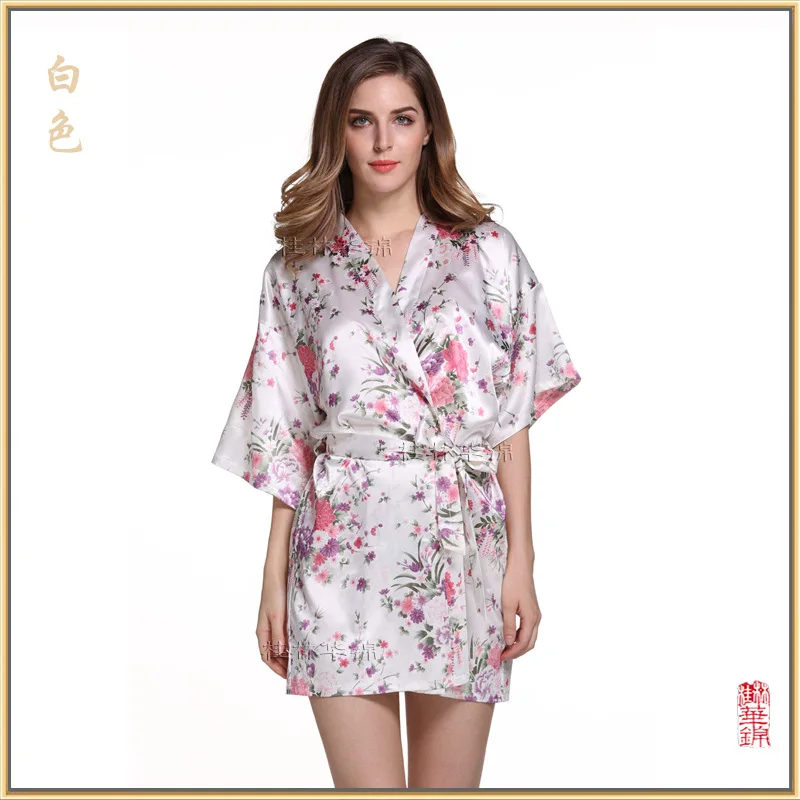 Women Silk Satin Short Night Robe Kimono Bathrobe Peignoir Bride Bridesmaid