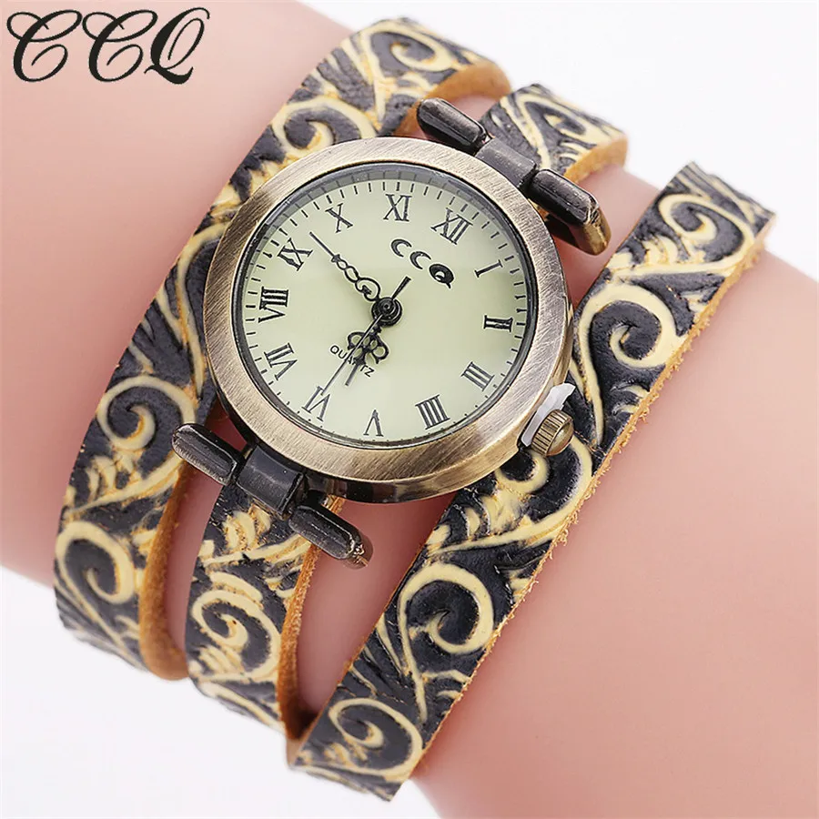 

CCQ 2017 Vintage Cow Leather Bracelet Watch Women Luxury Wrist Watch Casual Quartz Watch Relogio Feminino Clock Gift C104