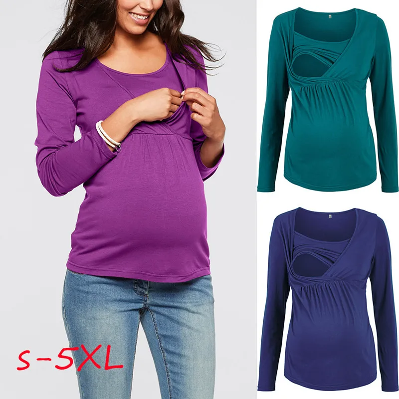 5XL Maternity Breastfeeding Tee Plus Size long Sleeve Pregnancy T