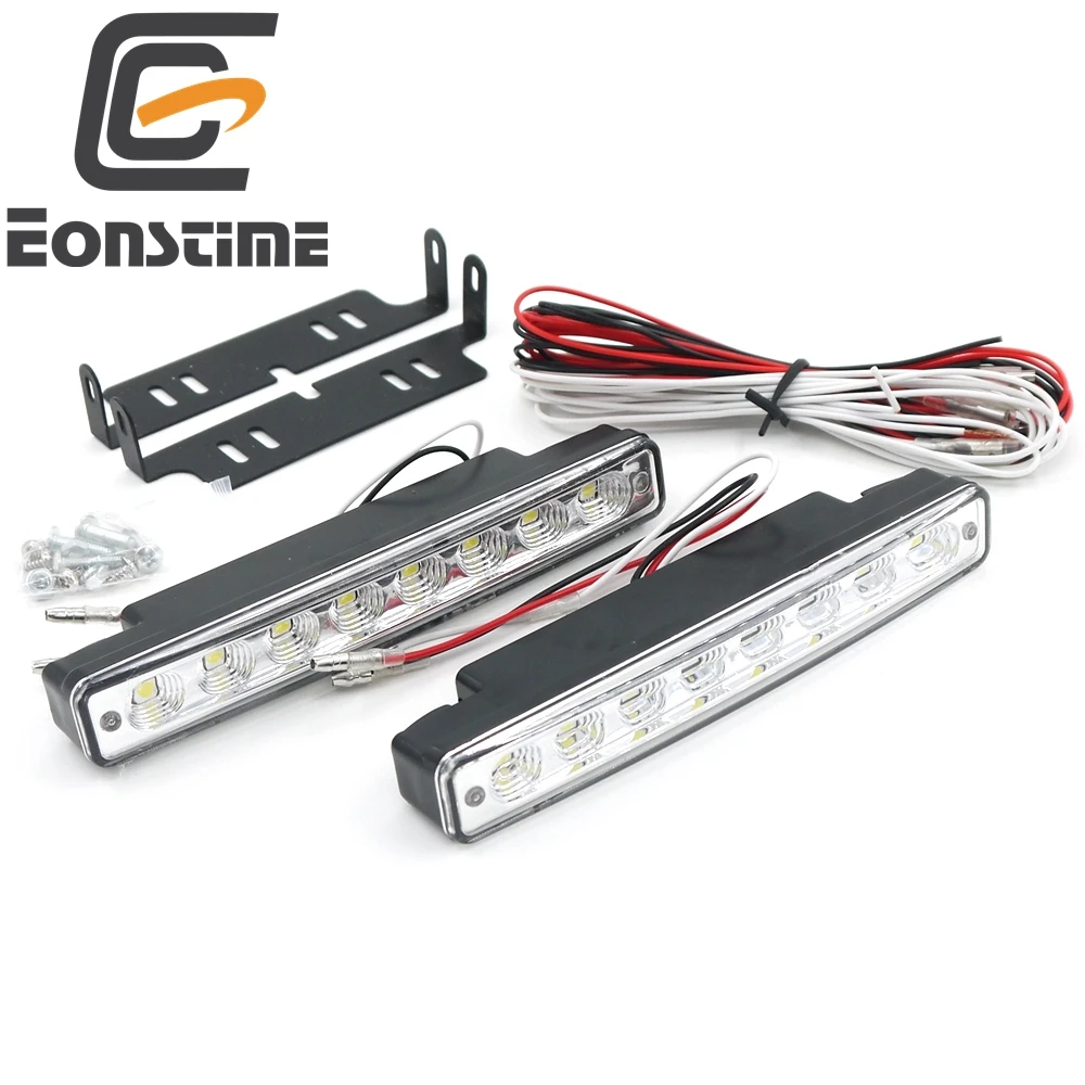 Eonstime белые универсальные отражатели 2 шт мощностью 12V для автомобилей, 8 LED огней, DRL вождения освещают днем, LED Light Head Lamp Super+ выключает световые особенности