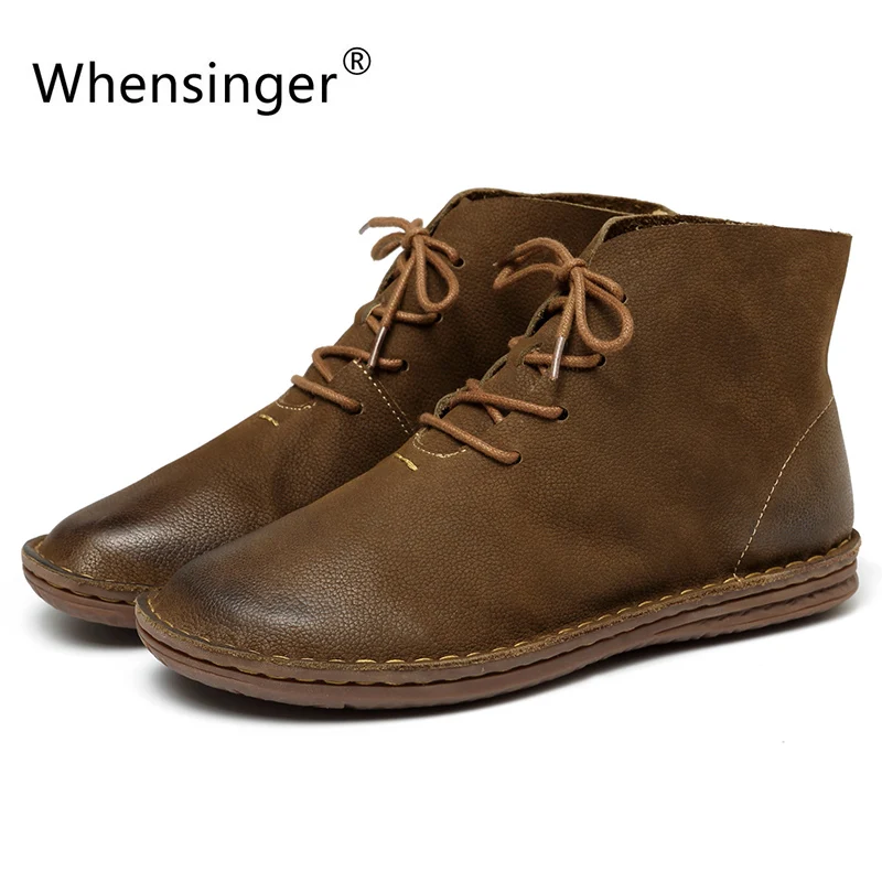 

Whensinger - 2018 New Women Shoes Lace-Up Genuine Leather Boots Cross-tied Design 8570