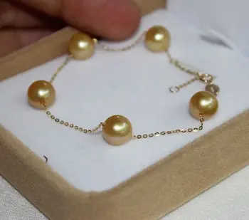 

charming 12-13mm round south sea gold pearl bracelet 7.5-8"925s