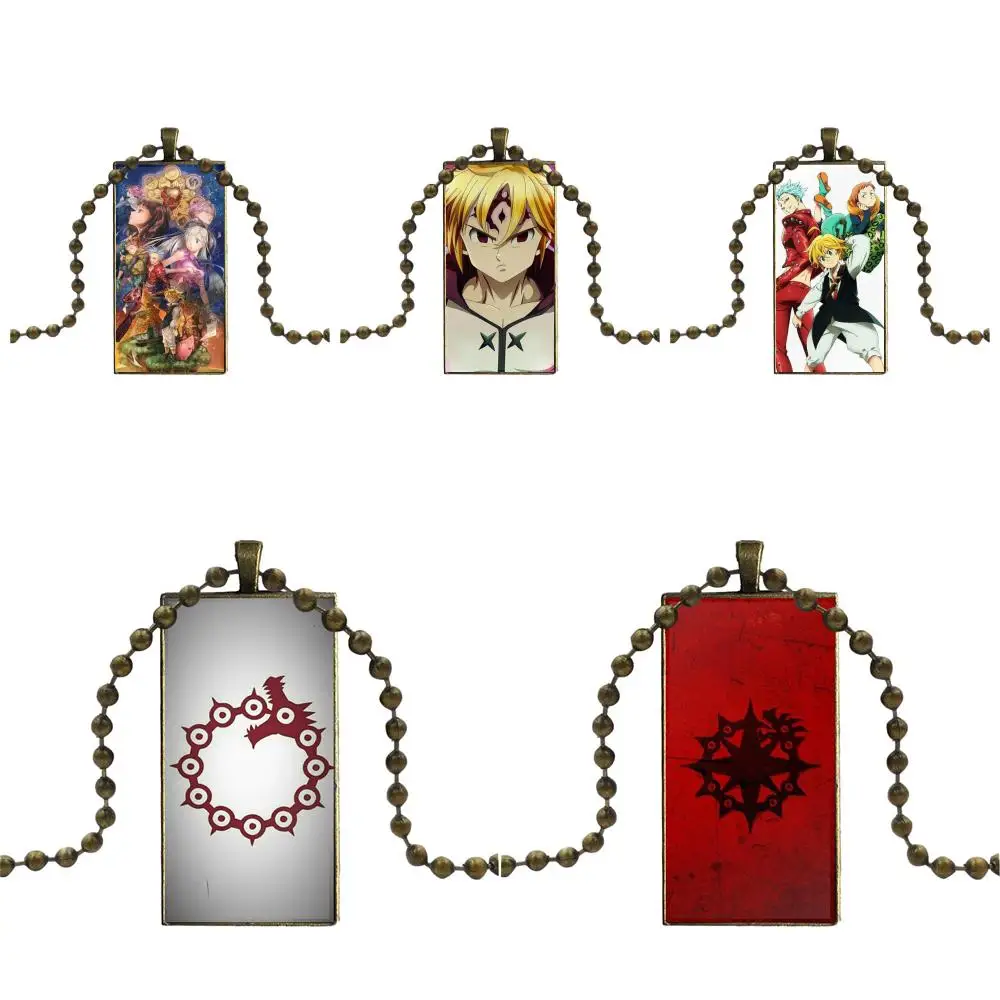 

Cool Cartoon The Seven Deadly Sins Glass Pendant Necklace Handmade Half Pendant Rectangle Necklace For Women Fashion Jewelry