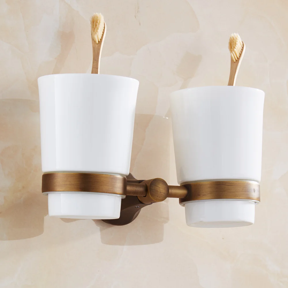 Luxury Brass Cup toothbrush holder Antique Double Toothbrush Tumbler