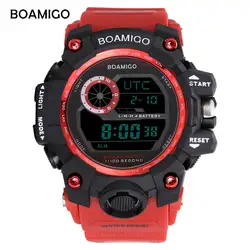 Спорт BOAMIGO Для мужчин Спорт UTC DST время на открытом воздухе светодио дный свет Для мужчин цифровой Спорт Красный военные часы 50 м Плавание