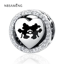 Auténticos 100% Plata Esterlina 925 Calado Del Cartón Ratón Encantos de Los Granos de Cristal Fit Pandora Pulseras y Brazaletes Regalo de La Joyería DIY