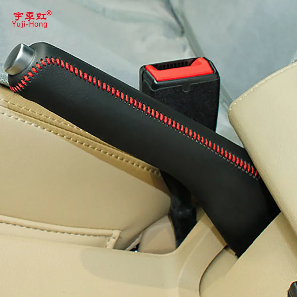 Yuji-Hong Car Handbrake Covers Case for Volkswagen VW Touran Genuine Leather Handbrake Grips Genuine Leather Cover