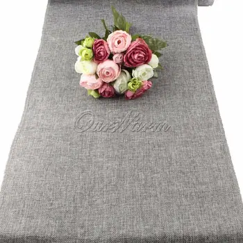 

OurWarm Rustic Natural Jute Decor Tablecloth Imitated Linen Table Runner for Wedding Part Table Decornation Khaki/Gray
