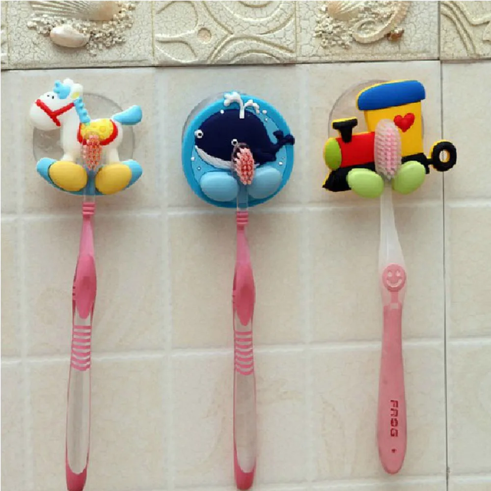 

3pc Cute cartoon animal toothbrush holder powerful suction cup toothpaste holder bathroom wall hanging toothbrush holder LO71932