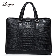 DANJUE мужской портфель из натуральной кожи под крокодила, сумка для ноутбука, мужская сумка, два размера, мужская сумка, модная классическая черная деловая сумка