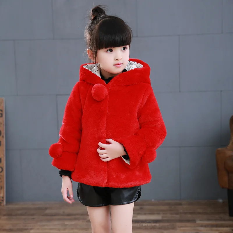 Новинка года, осенне-зимнее пальто из искусственного меха с длинными рукавами для маленьких девочек, официальные мягкие вечерние пальто для девочек Детская куртка, верхняя одежда для детей возрастом от 2 до 14 лет - Цвет: red