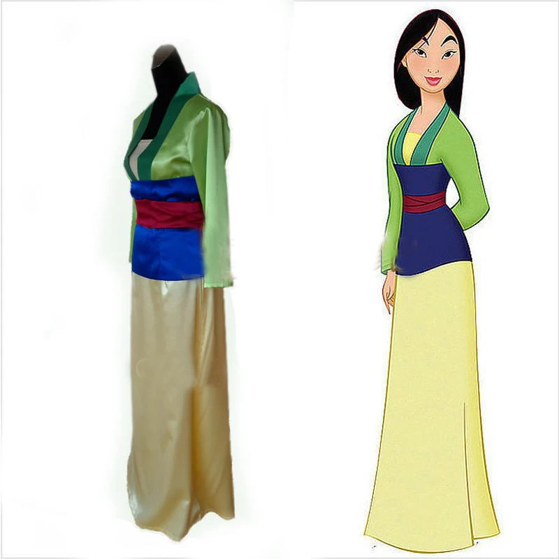 

Hua Mulan Green Satin Princess Dress Adult Mulan Costume Skirt Women's Halloween Carnival Party Cosplay Costume Custom