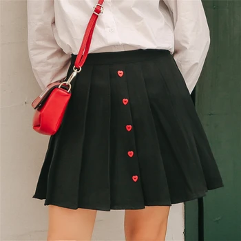 

Autumn New College style mini saia Harajuku sweet red heart button plus size pleated skirt women skirt Petticoat Underskirt