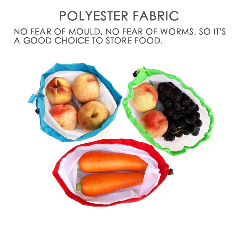 GOUGU многоразовая Сетчатая Сумка для хранения фруктов, овощей, игрушки для мелочей, органайзер для покупок, моющиеся сумки для производства, 3 цвета