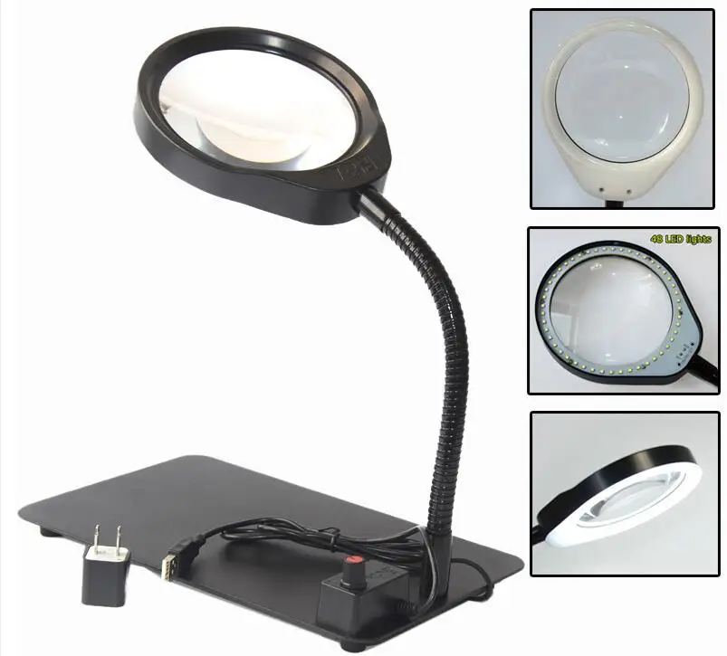 8X Large Lens Lighted Lamp Top Desk Magnifier Magnifying Glass With Clamp LED 