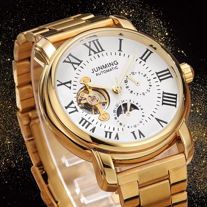 Роскошные золотые автоматические часы, мужские часы, Лидирующий бренд, стальные часы со скелетом, мужские часы с римскими цифрами, модные мужские наручные часы, Relogio