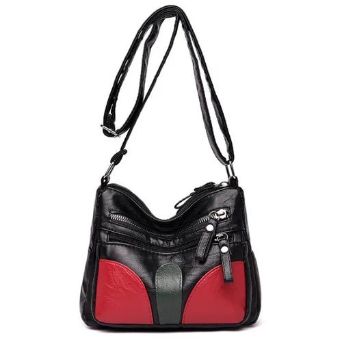 High Quality Soft Leather Women Bag PU Fashion Handbag Large Capacity Shoulder Bags Designer Female Crossbody Bags - Цвет: black-red