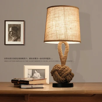 

Retro hemp rope lamp American Cafe Restaurant simplicity study bedroom bedside lamp decorative cloth lampshade desk lamp