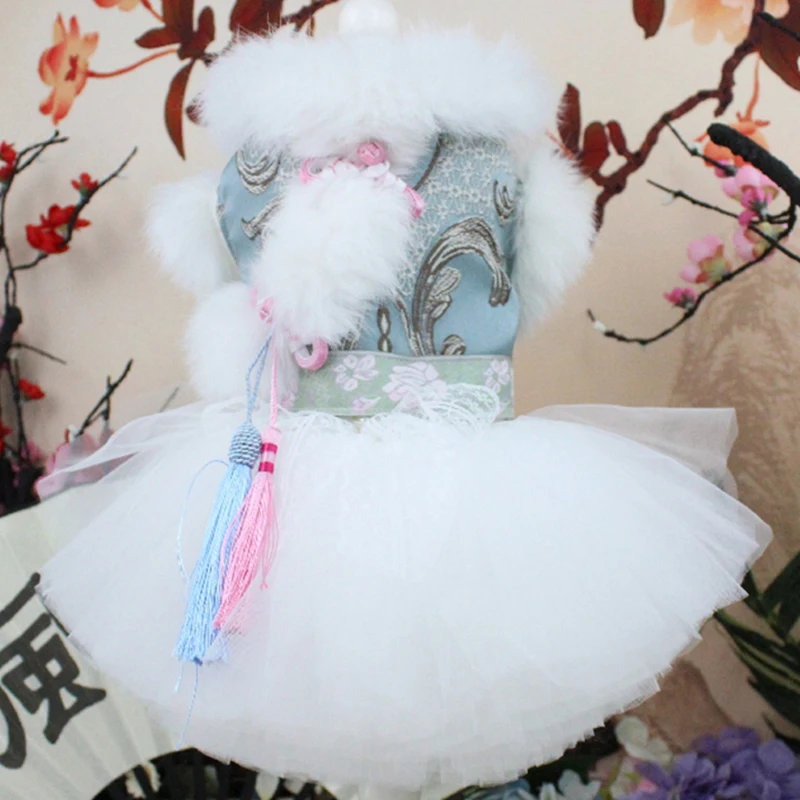 

OnnPnnQ Luxury Pet Dog Dress Lace Cheongsam Style Winter Warm Clothes For Small Dogs Soft Fleece Puppy Wedding Dresses Chihuahua