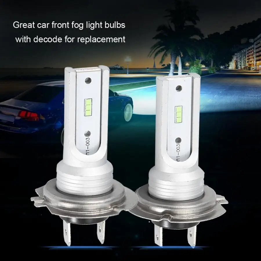 H7 LED Fog Light 2pcs Universal DC 12V-24V 72W 8000K Ice Blue LED Car Lamp Front Fog Light Bulb with Decode