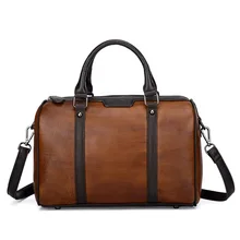 Брендовая мужская сумка из натуральной кожи с начесом винтажная Повседневная сумка из телячьей кожи с несколькими карманами коричневая дорожная сумка