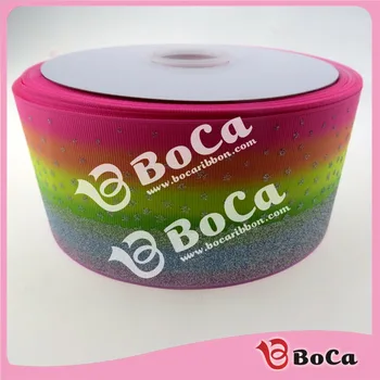 

50 yards/lolt , 3" 75mm silver glitter printed with rainbow heat transfer grosgrain ribbon , very soft to make big bow