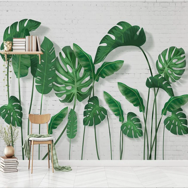 Рисунок на стене листья