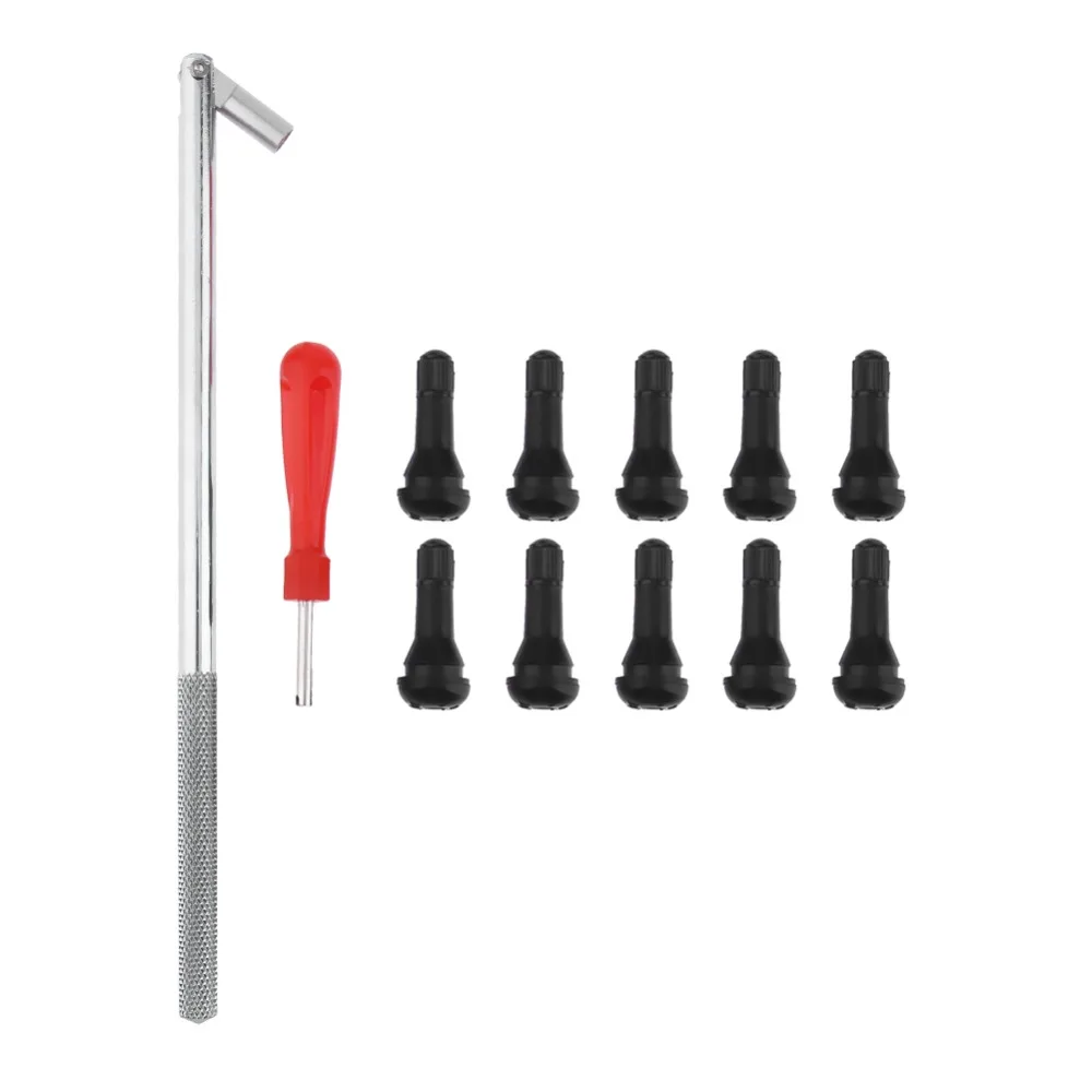 

VODOOL 10pcs TR413 Valve Stems Snap-In Rubber Tubeless Tire Valve Stems with Chrome Puller+ Core Remover Repair Tool