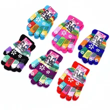 1 пара осенне-зимних детских утолщенных снежных принтов цветная пряжа вязаные перчатки цвет случайный