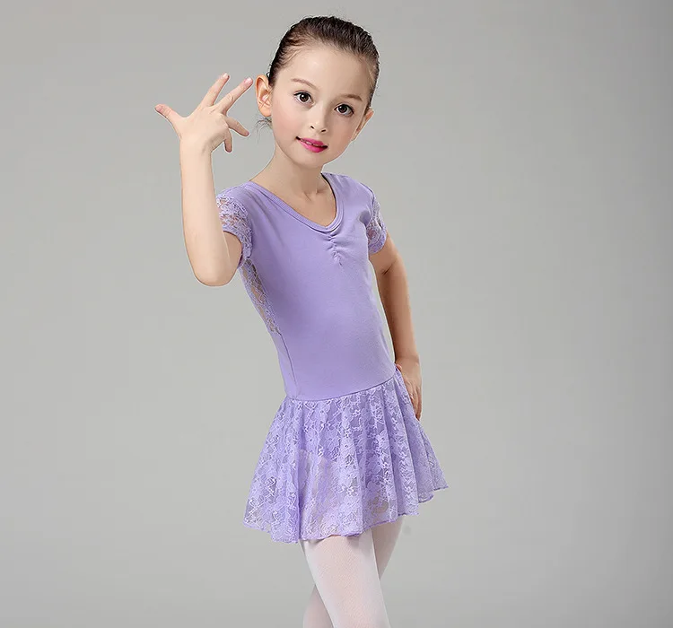 Для латинских танцев для девочек Танцы практике униформа женский хлопок короткий рукав кружево платье для сцены B-5627
