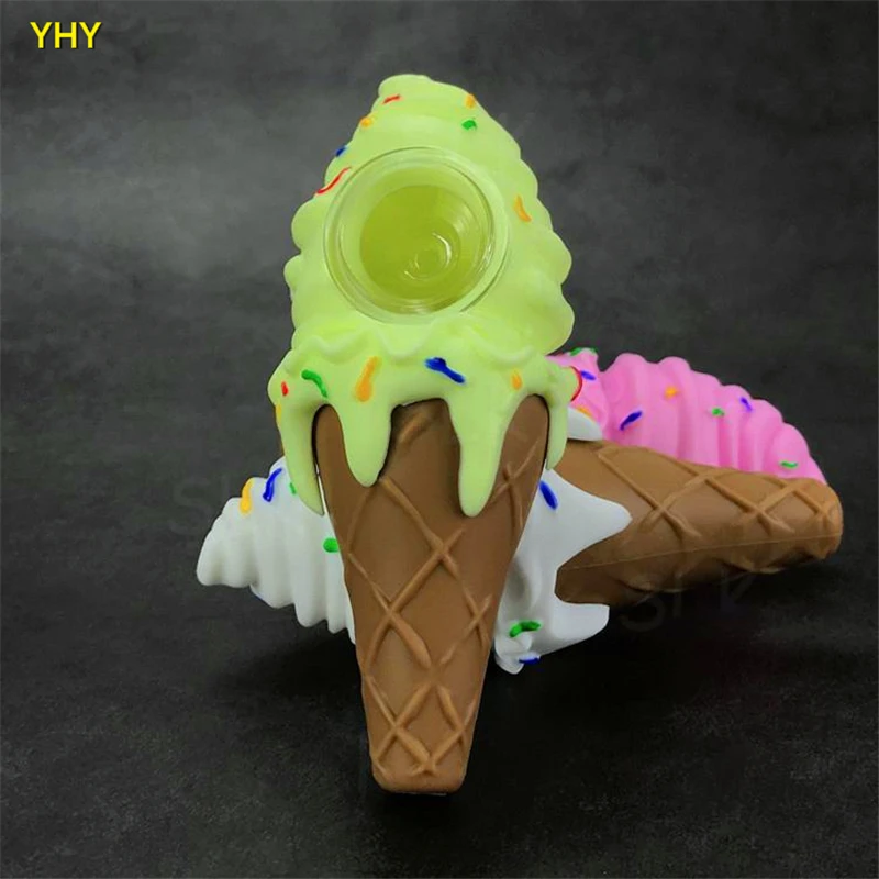 Girly soft ice-cream spoon shape tobacco smoking pipe silicone hand pipe unique glass bong pyrex glass oil burner pipes07