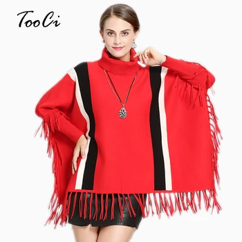 

New Fashion Spring Autumn Women Poncho Femme Hiver Pullover Female Bat Sleeves Loose Tassel Long Sleeve Pullover Sweater Coat