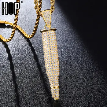 

Hip Hop Bling Iced Out Bullet With AAA Cubic Zirzonia Stone Necklace & Pendants For Men Jewelry