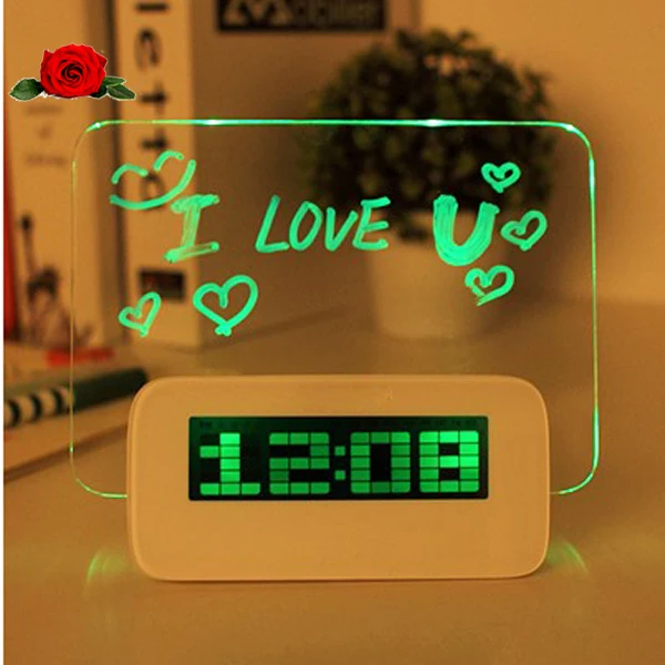 LED background projection desktop light Digital Alarm Clock With Message Board Calendar