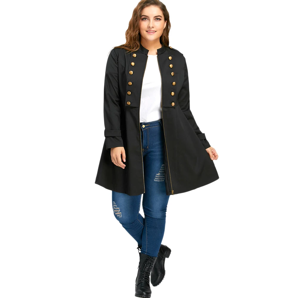 Nice Women Coats Outwear Plus Size Black Color Double Breasted Flare Coat Office Lady Work Wear